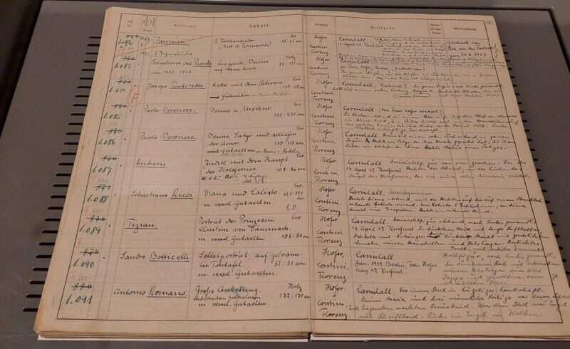 Registre D'Hermann Goring avec la liste des chefs d'oeuvre à prendre à l'Italie